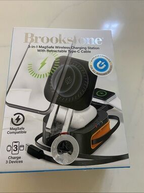 Brookstone MagSafe 3-in-1 Wireless Charging Station – Black with Silver Accents